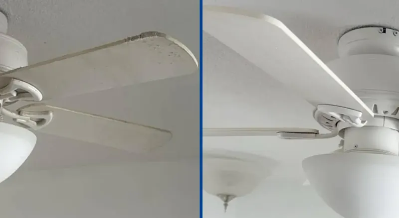 Before and after ceiling fan deep cleaning