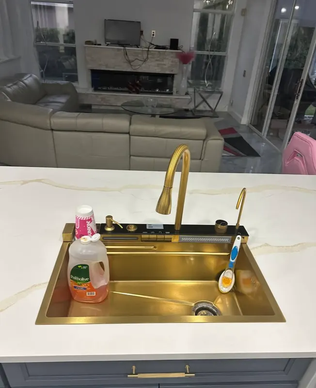 Luxury gold kitchen sink polished to a shine
