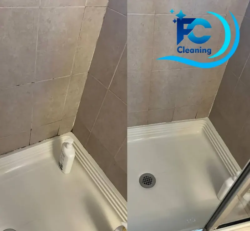 Before and after corner shower deep cleaning
