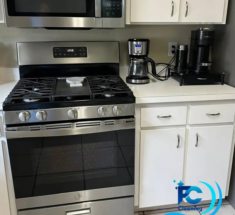 Sparkling clean stove and stainless steel kitchen appliances